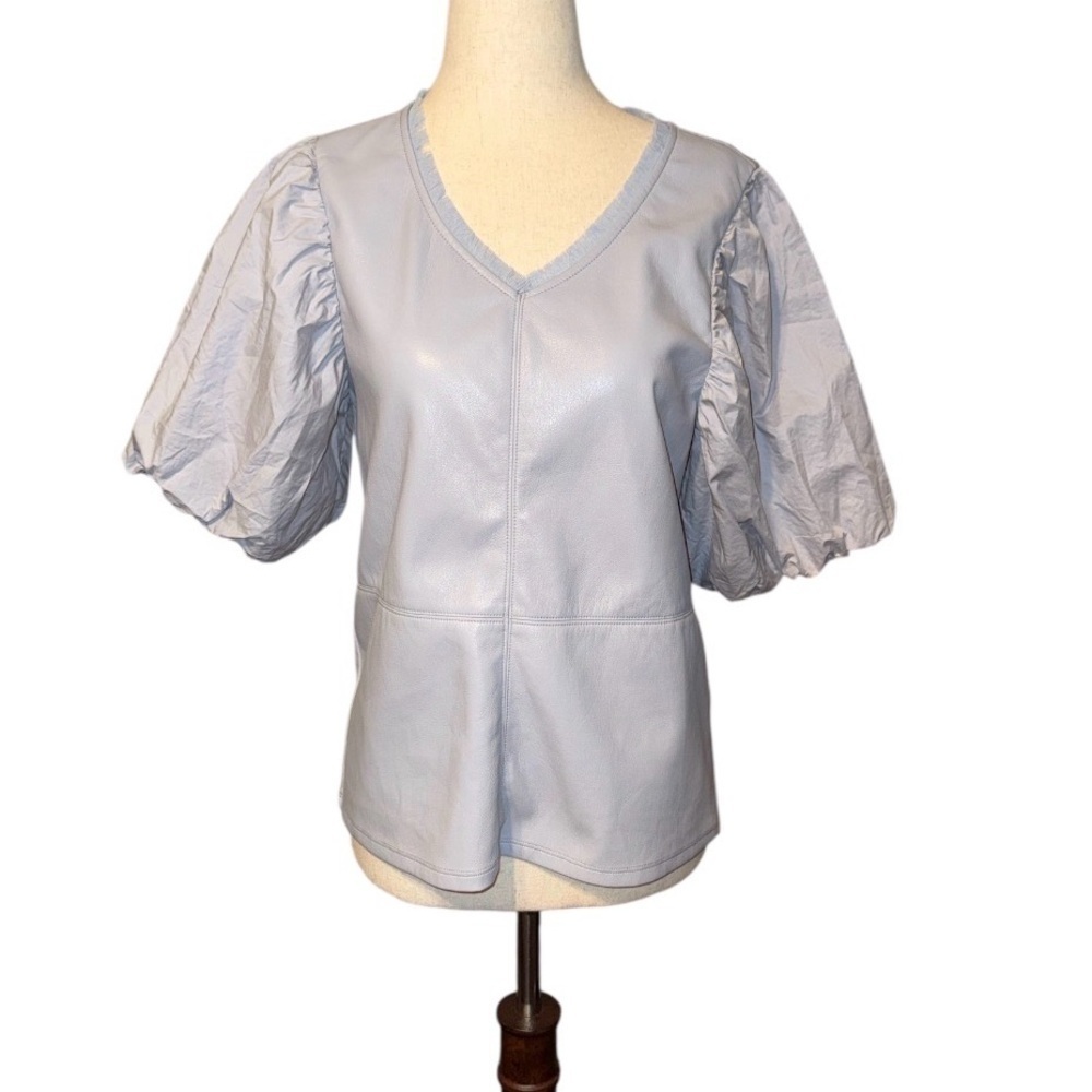 MELISSA NEPTON Faux Leather Puff Sleeve Top